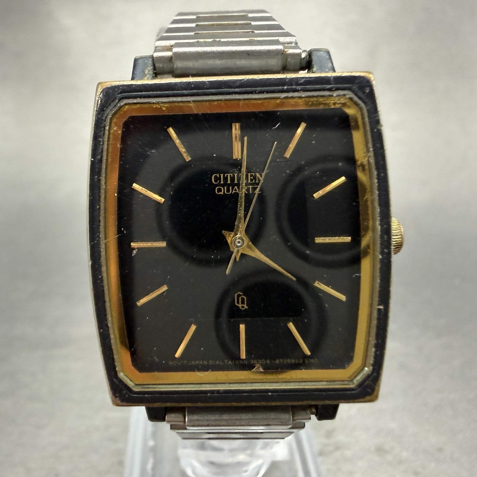 Citizen CQ Tank Watch Men 26mm Black Dial Black & Gold Tone 3630-891309 PARTS0