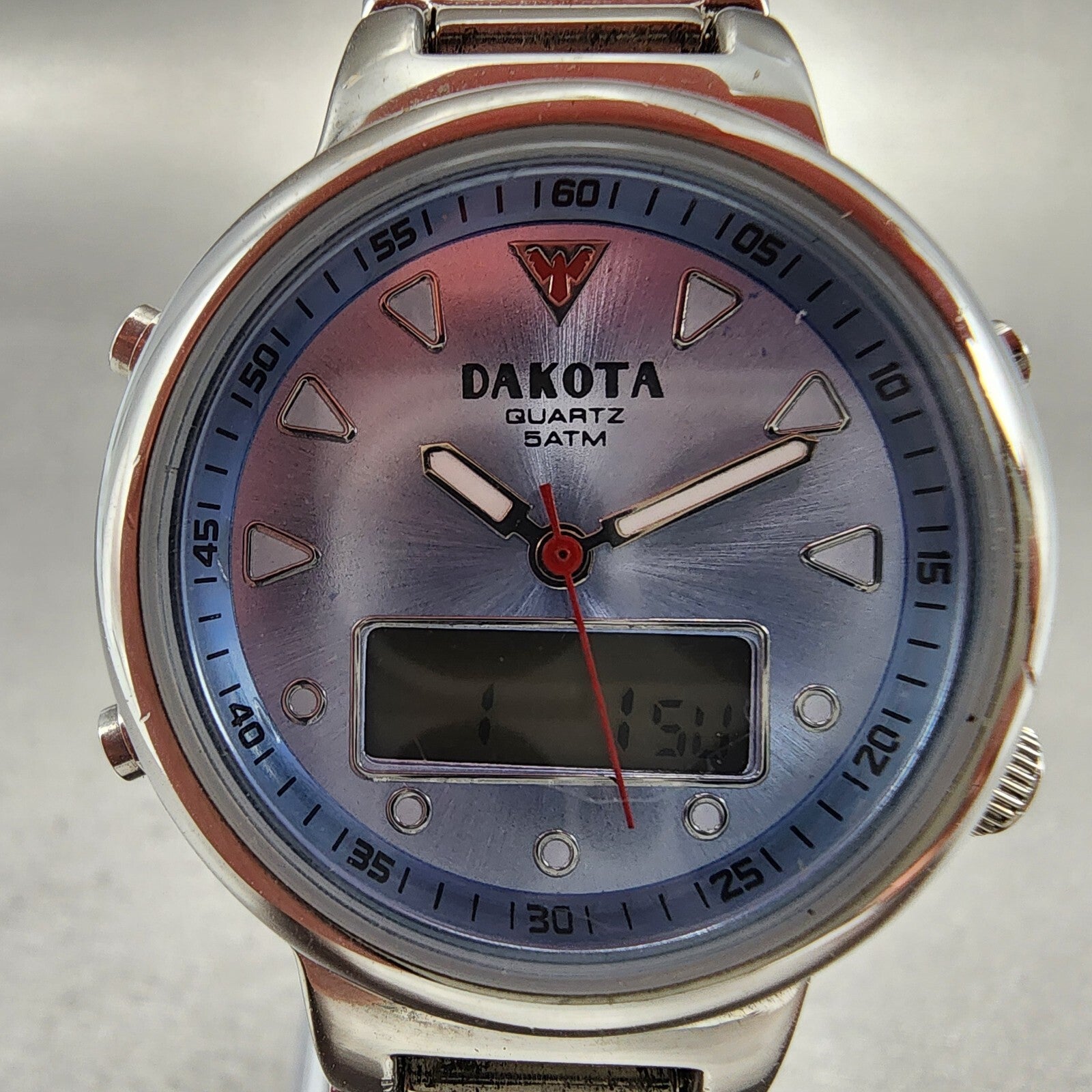 Dakota Analog Digital Watch Women 32mm Blue Dial Silver Tone Alarm Chrono NewBat1