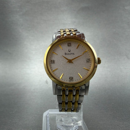 Bulova Watch Women 27mm Silver Dial Two Tone Round 98P115 New Battery Diamond5
