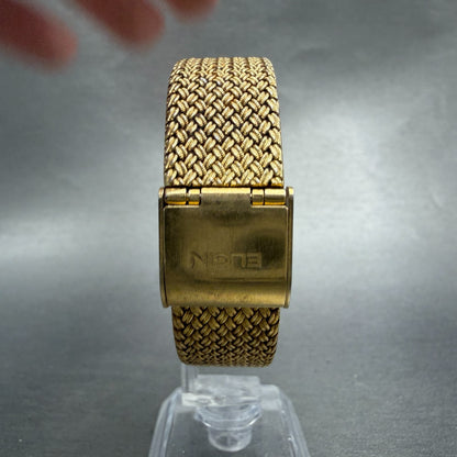 Elgin Watch Men 26mm Gold Dial Gold Tone Rectangle FK282 New Battery VTG7