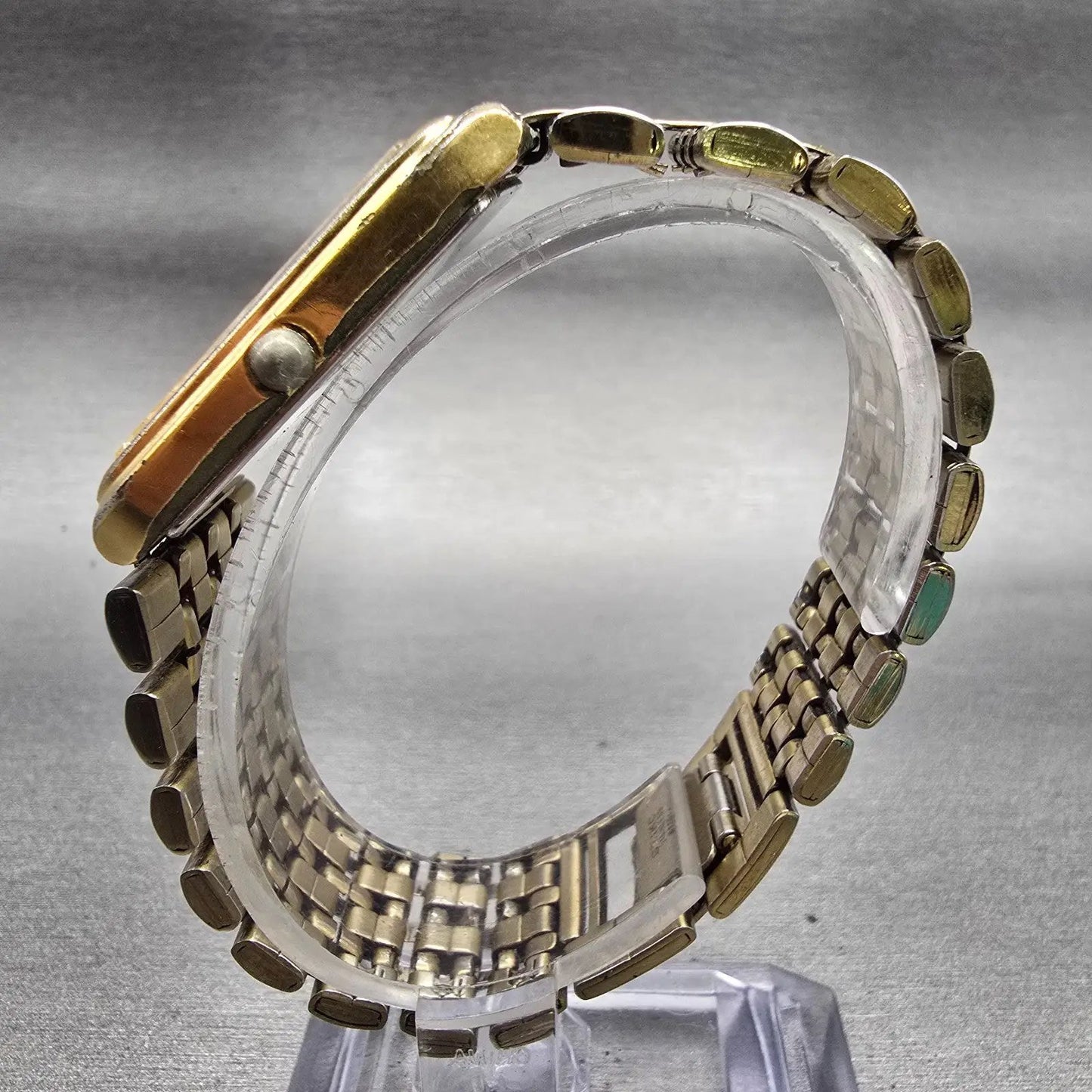 Seiko Tank Watch Men 27mm Black Dial Gold Tone Date Rectangle 7N29-5B29 New Batt6