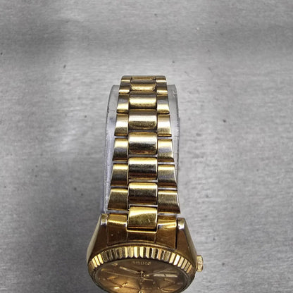 Seiko SQ Watch Women 24mm Gold Dial Gold Tone Daydate Round 3E23-0A60 New Batt4