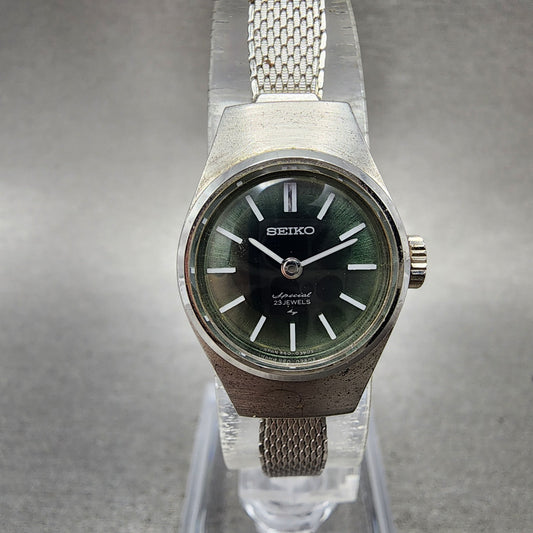 Seiko Special Watch Women 18mm Green Dial White Gold Plated Manual Wind Runs0