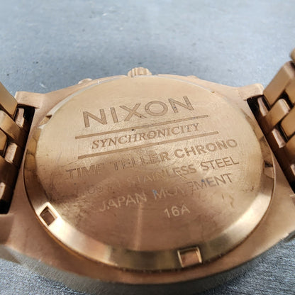 Nixon Time Teller Chrono Watch Women 39mm Gray Dial Rose Gold Tone Date New Batt9