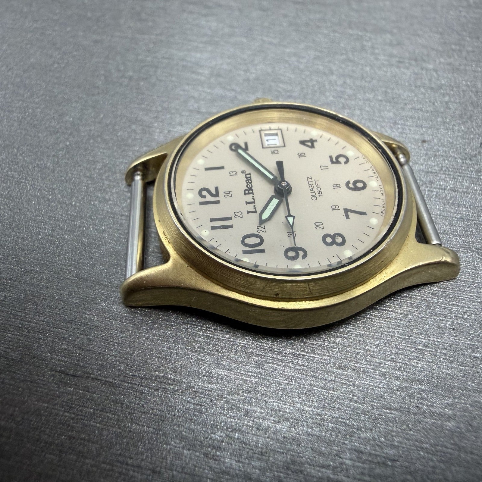 LL Bean Field Watch Women 27mm Gray Dial Gold Tone Date Round Vintage PARTS4