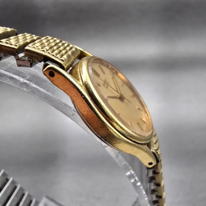 Seiko Watch Women 20mm Gold Dial Gold Tone Round 2C21-0029 New Battery Vintage3