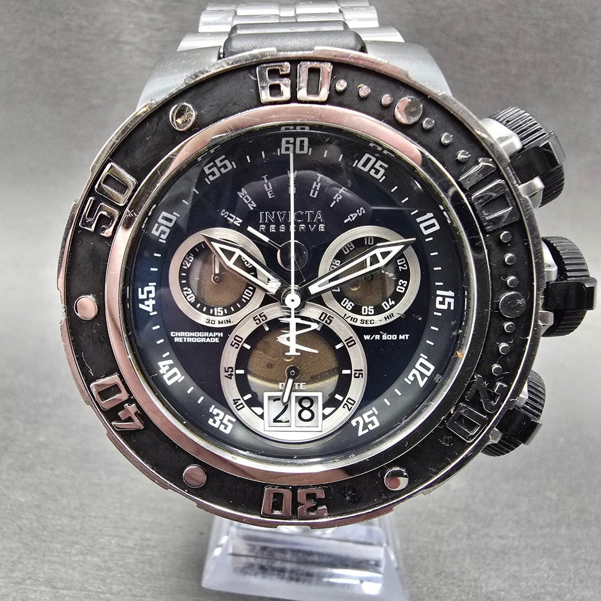Invicta Reserve Sea Dragon Chronograph Watch Men 52mm Black Dial Silver New Batt0