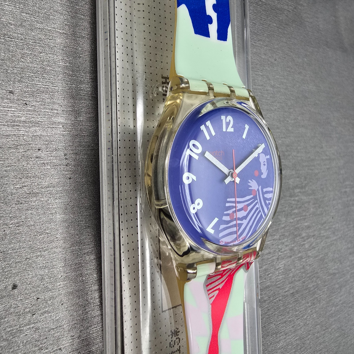 Swatch Gruau Watch Men 34mm Blue Dial Clear Case GK147 New Battery NOS5