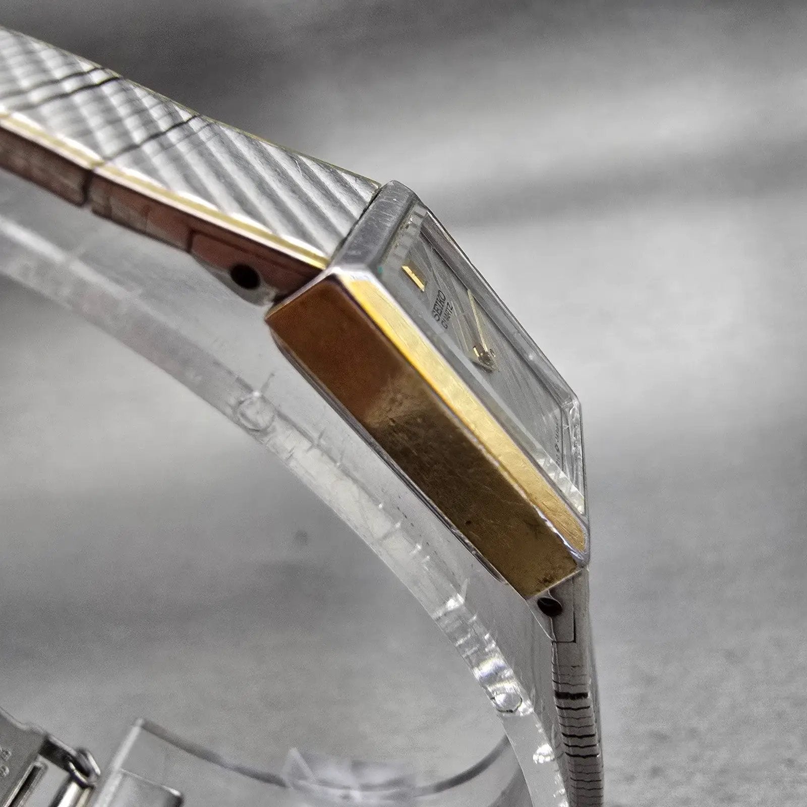 Seiko Watch Women 13mm Silver Dial Two Tone Rectangle 1E20-5109 New Battery VTG3