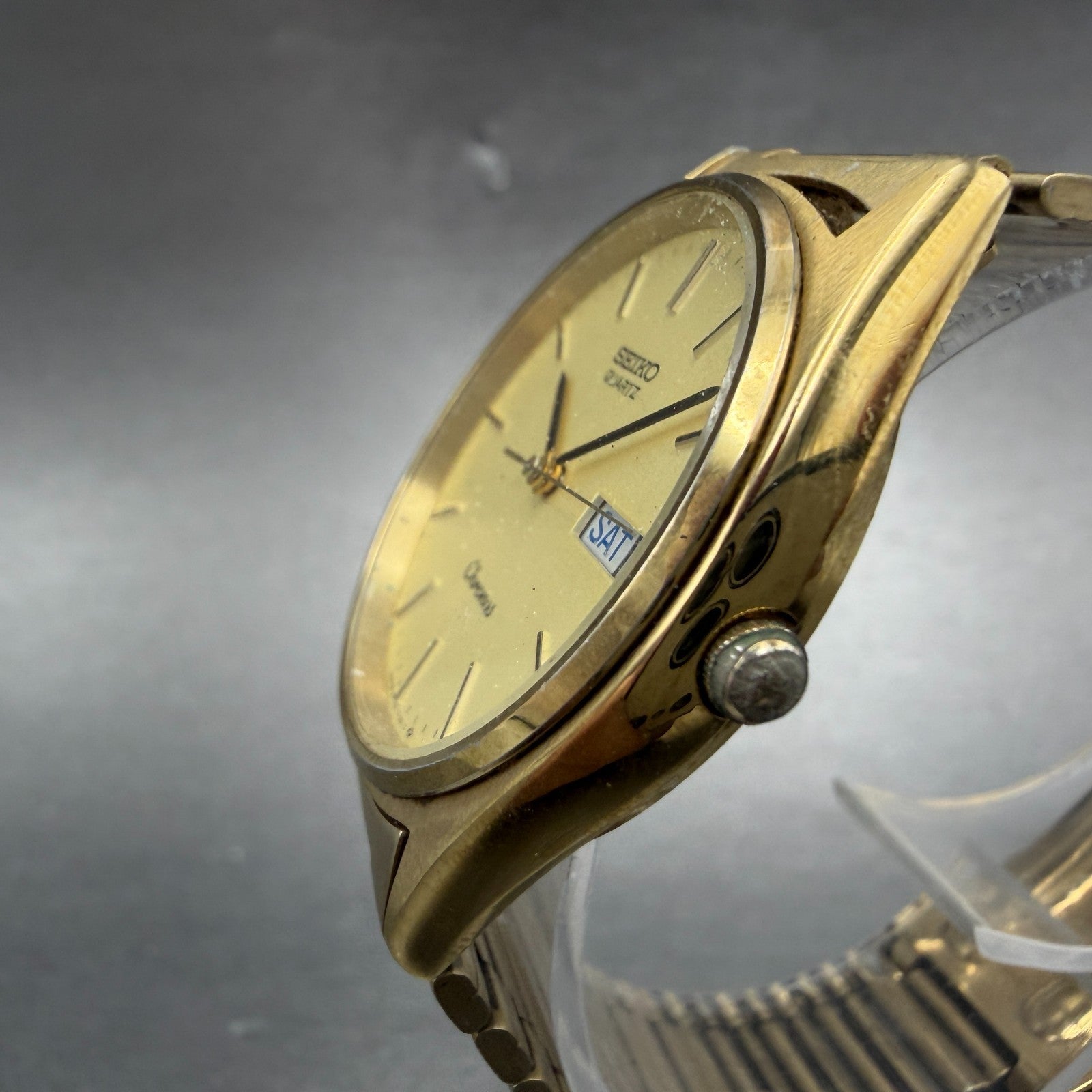 Seiko Chronos Watch Men 33mm Champagne Dial Gold Tone Daydate 8123-7080 PARTS3