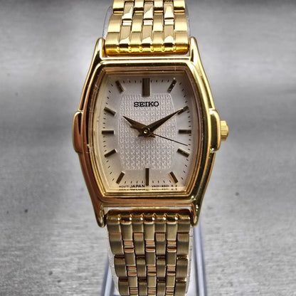 Seiko Watch Women 20mm Silver Dial Gold Tone Oval V401-6250 New Battery Vintage0