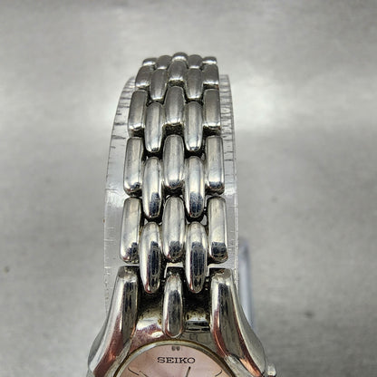 Seiko Watch Women 20mm Pink Dial Silver Tone Oval NO CROWN 1N01-0GS0 New Battery