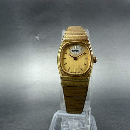 Seiko Watch Women 16mm Champagne Dial Gold Tone Hexagon 2P20-5A29 New Battery5