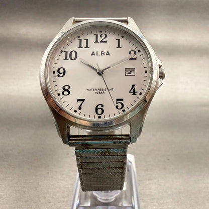 Seiko Alba Watch Men 37mm Silver Dial Silver Tone Date Round VX32-K007 New Batt5