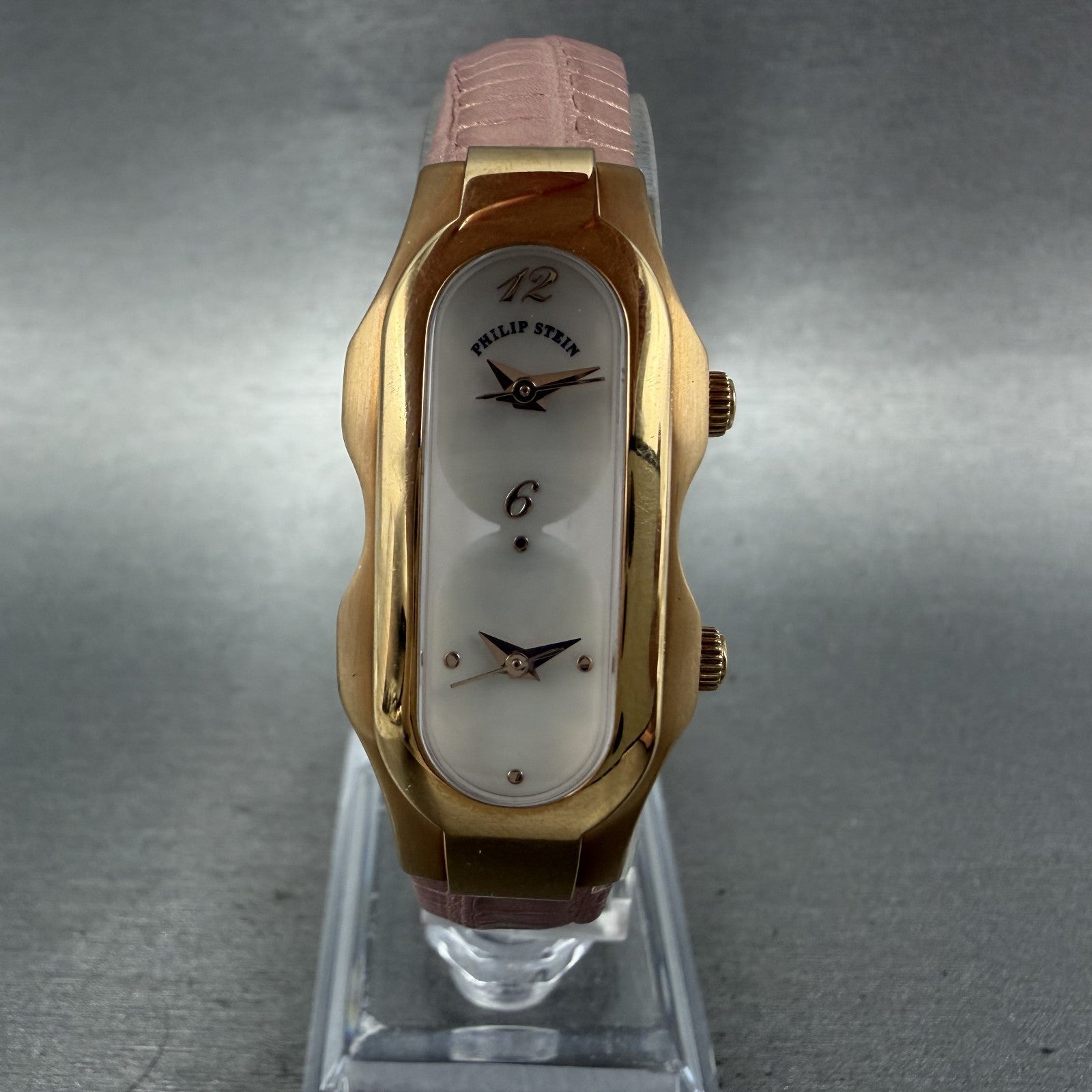 Philip Stein Teslar Dual Time Watch Women 19mm MOP Dial Rose Gold Tone New Batt0