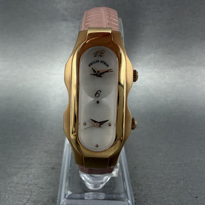 Philip Stein Teslar Dual Time Watch Women 19mm MOP Dial Rose Gold Tone New Batt0