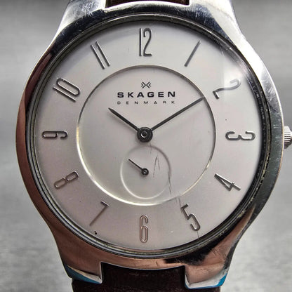 Skagen Watch Men 34mm White Dial Silver Tone Round 433LSL1 READ!!!!! New Battery1