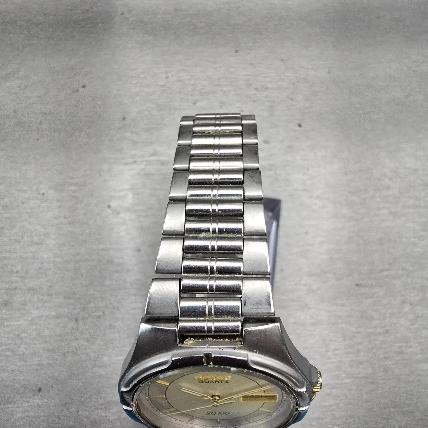 Seiko SQ Watch Men 36mm Silver Dial Silver Tone Daydate Round 5Y23-7029 New Batt5