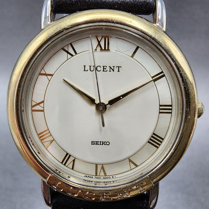 Seiko Lucent Watch Men 31mm White Dial Two Tone Round 7N01-6150 New Battery