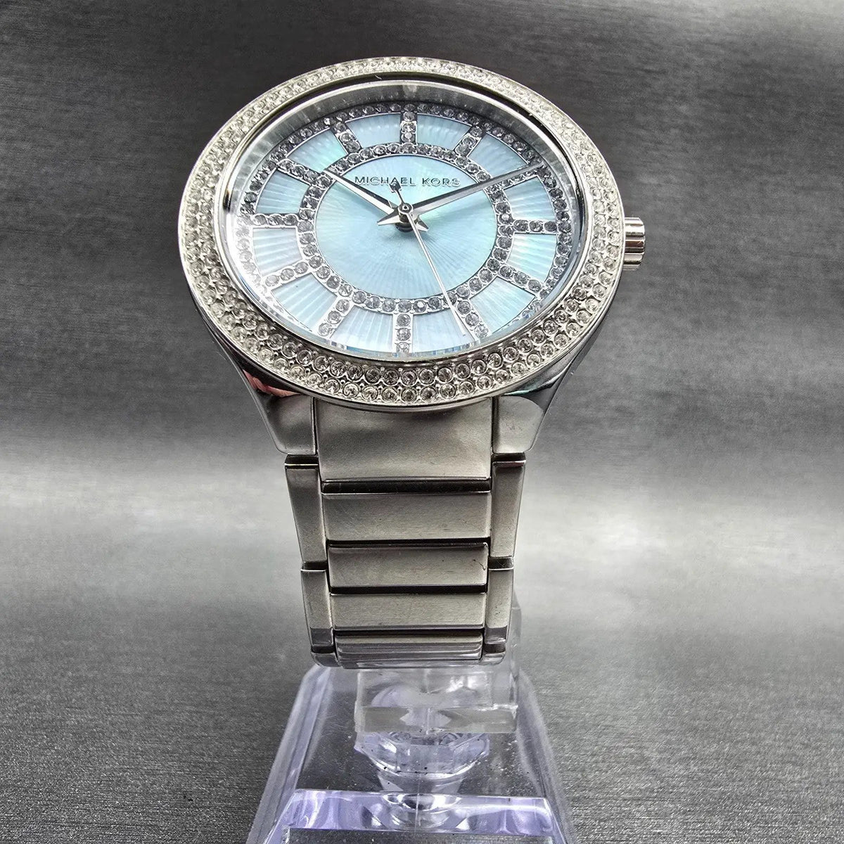 Michael Kors Kerry Watch Women 40mm MOP Dial Silver Tone Gemmed MK3395 New Batt5