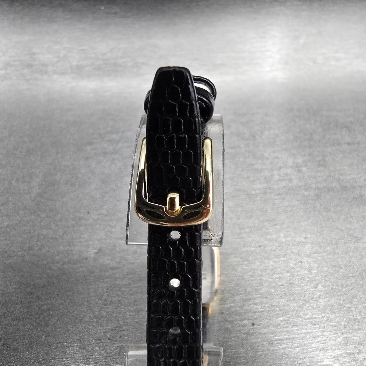 Seiko Watch Women 16mm Gold Dial Gold Tone Rectangle 2C20-5769 New Battery VTG E7