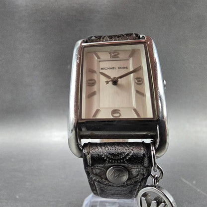 Michael kors Tank Watch Women 26mm White Dial Silver Rectangle MK-2247 New Batt5