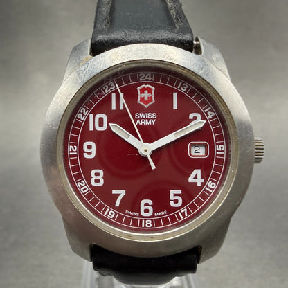 Victorinox Swiss Army Field Watch Women 30mm Red Dial Steel Date Round New Batt0