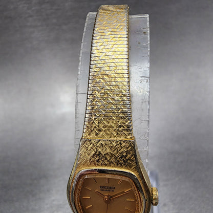 Seiko Watch Women 25mm Gold Dial Gold Tone Hexagon 2C215149 New Batt B123 VTG4