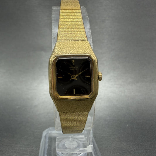 Seiko Watch Women 17mm Brown Dial Gold Tone Rectangle 2C205789 New Battery0