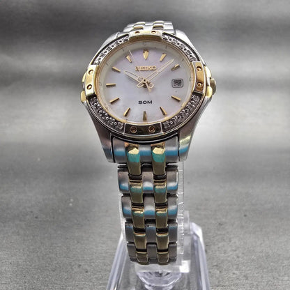 Seiko Watch Women 27mm MOP Dial Two Tone Date 7N82-0HL0 New Battery VTG Diamonds5