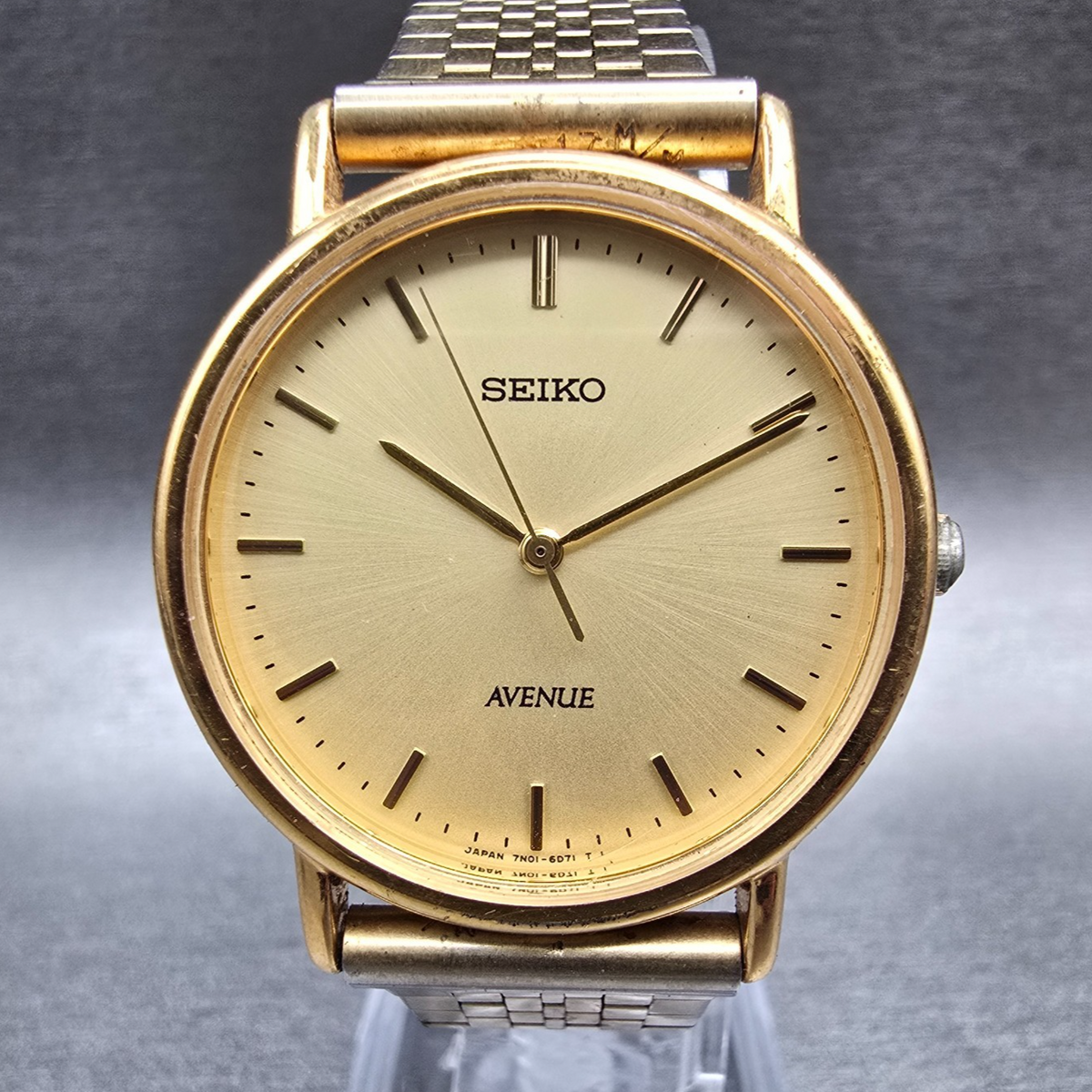 Seiko Avenue Watch Men 32mm Champagne Dial Gold Round 7N01-6D30 New Battery JDM0
