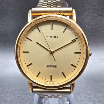 Seiko Avenue Watch Men 32mm Champagne Dial Gold Round 7N01-6D30 New Battery JDM0