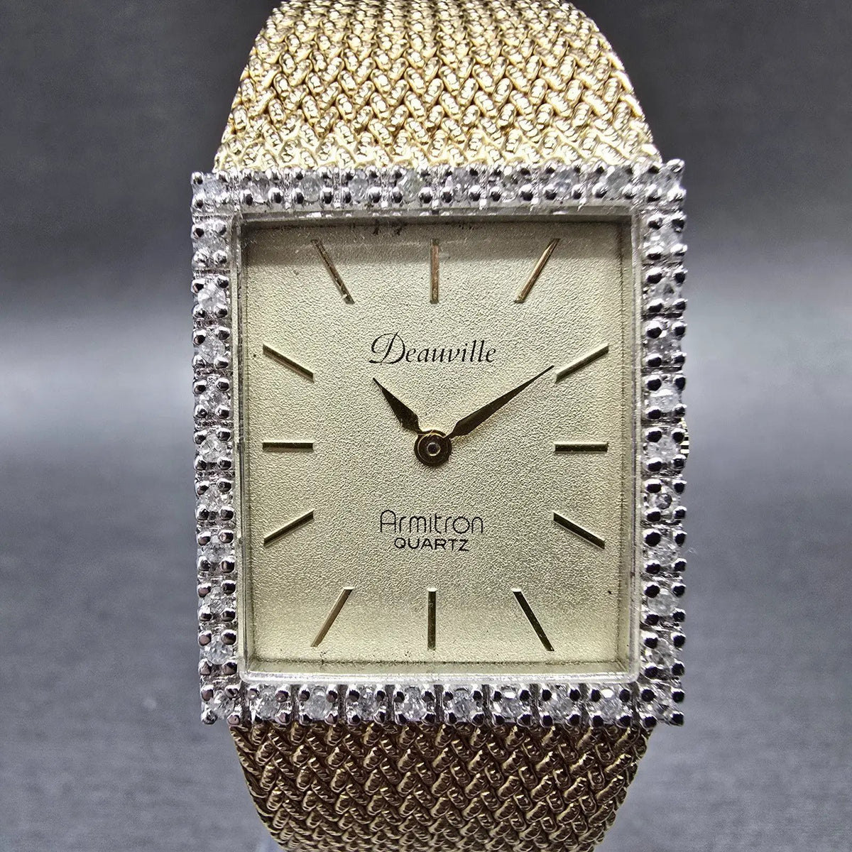 Armitron Deauville Tank Watch Men 23mm Champagne Dial Gold Crystal Bezel New bat0