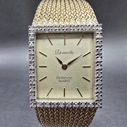 Armitron Deauville Tank Watch Men 23mm Champagne Dial Gold Crystal Bezel New bat0