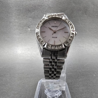 Seiko Solar Watch Women 25mm MOP Dial Silver Tone Round V117-0AN0 PARTS6