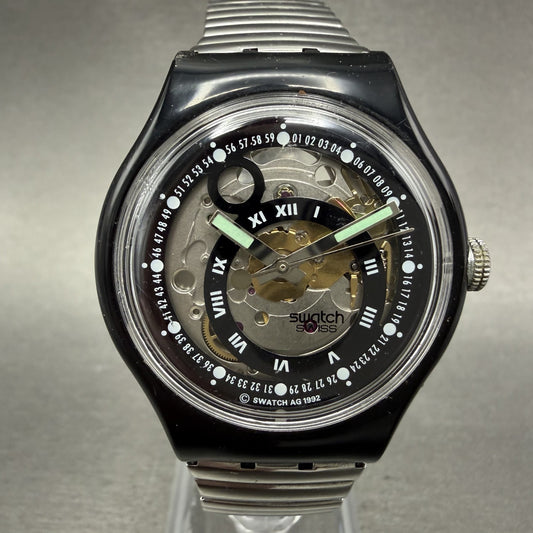 Swatch Automatic Black Circles watch Men 37mm Skeleton Black Tone SAB102 Runs0