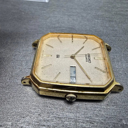 Seiko SQ Watch Men 30mm Champagne Dial Gold Daydate 7123-5200 Vintage JP PARTS6
