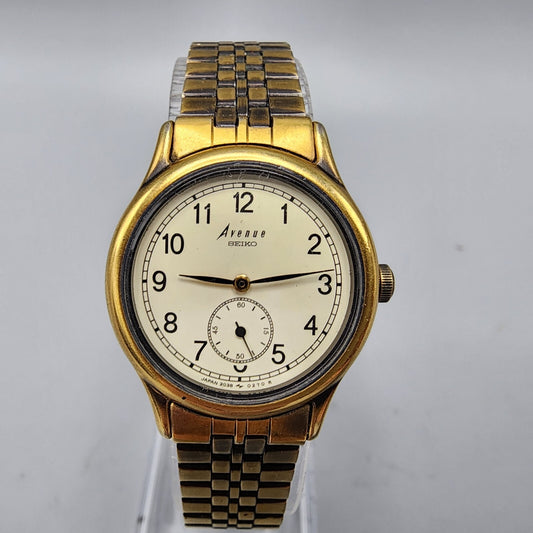Seiko Avenue Watch Women Gold Tone Cream Dial Small Seconds 25mm New Battery0