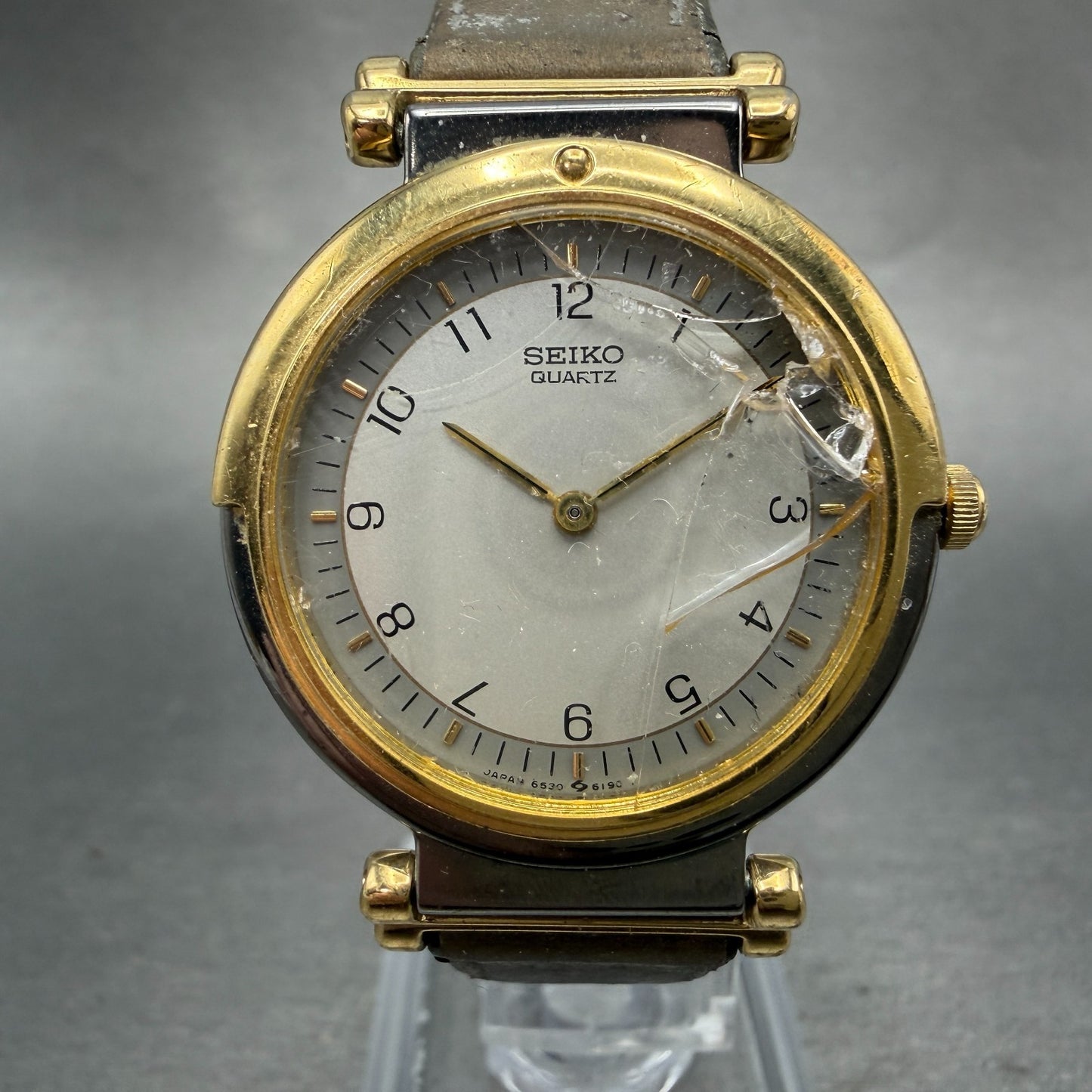Seiko Watch Men 30mm Silver Dial Two Tone Round 6530-6129 New Battery Vintage0