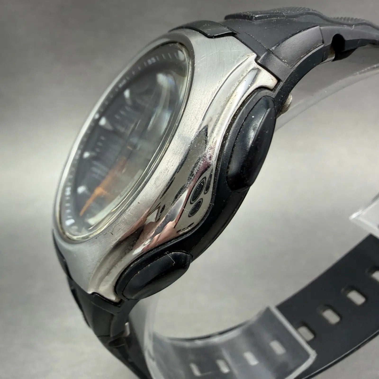 Casio Wave Ceptor Watch Men 43mm Black Dial Silver Tone Analog Digital  Solar LP2