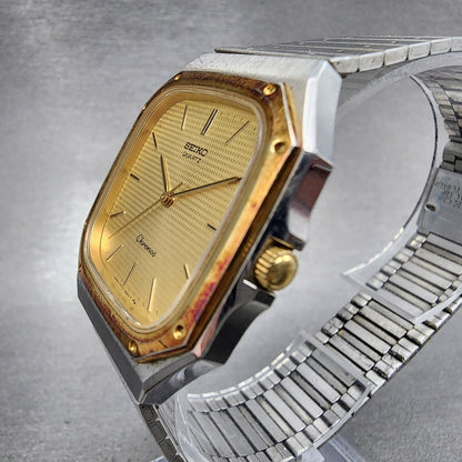 Seiko Chronos Watch Men 31mm Gold Dial Two Tone Octagon 7731-5130 New Battery