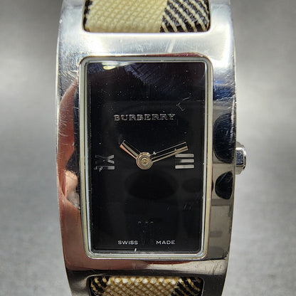 Burberry Heritage Tank Watch Women 18mm Black Dial Steel New Battery BROKEN BAND1