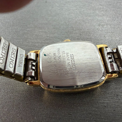 Seiko Watch Women 18mm White Dial Gold Tone Rectangle 1N00-5K29 New Battery 5199