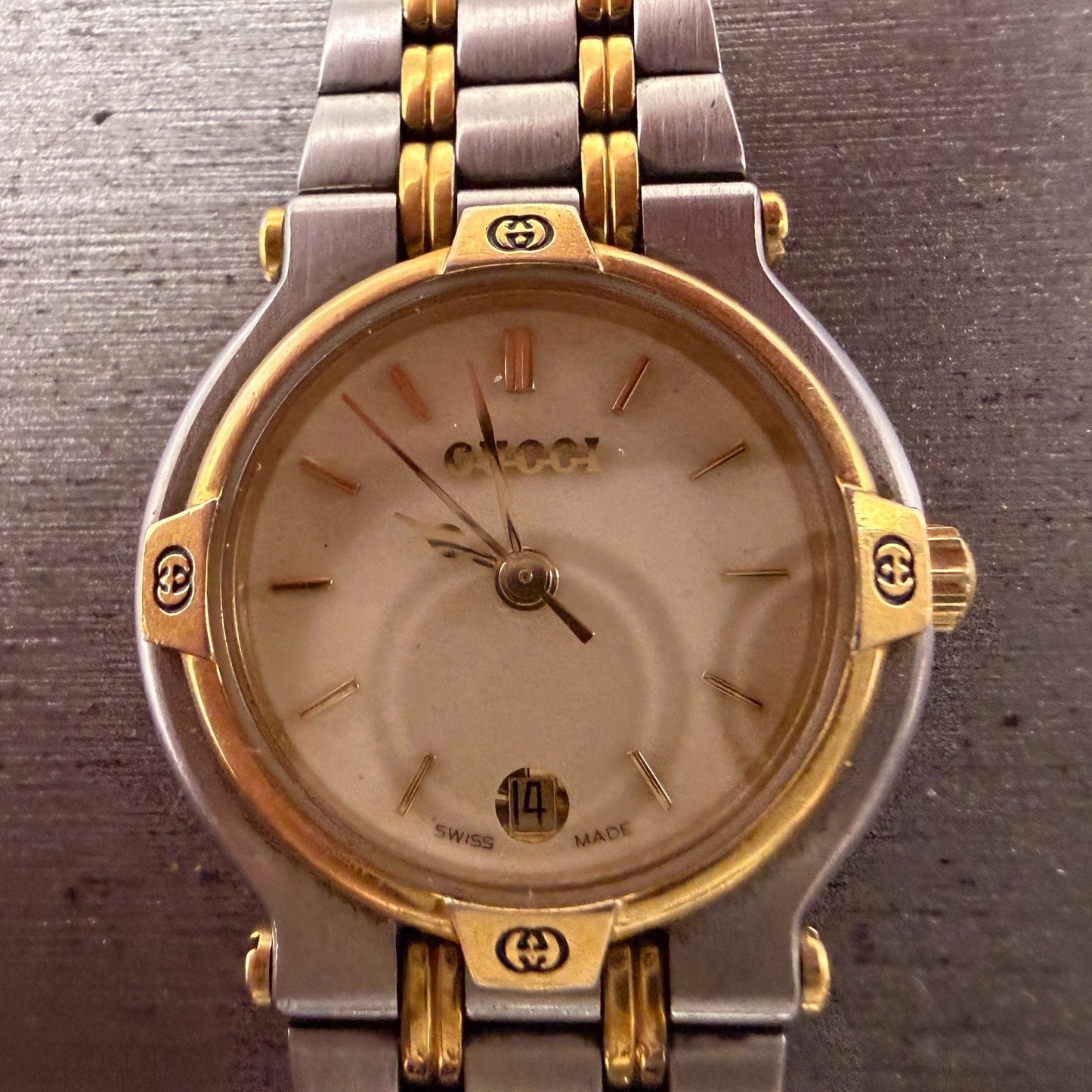 Gucci 9000L Watch Women 25mm Cream Dial Two Tone Date Round NO CASEBACK PARTS2