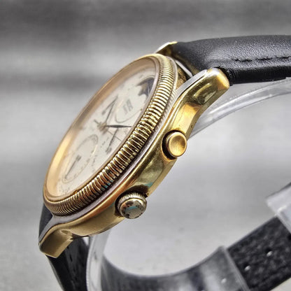 Seiko Moon Phase Watch Men 34mm Ivory Dial Gold Tone Daydate 7F39-6029 New Batt2