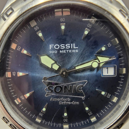 Fossil Blue Dive Watch Men 41mm Blue Dial Silver Tone Date PR-5196 New Battery1