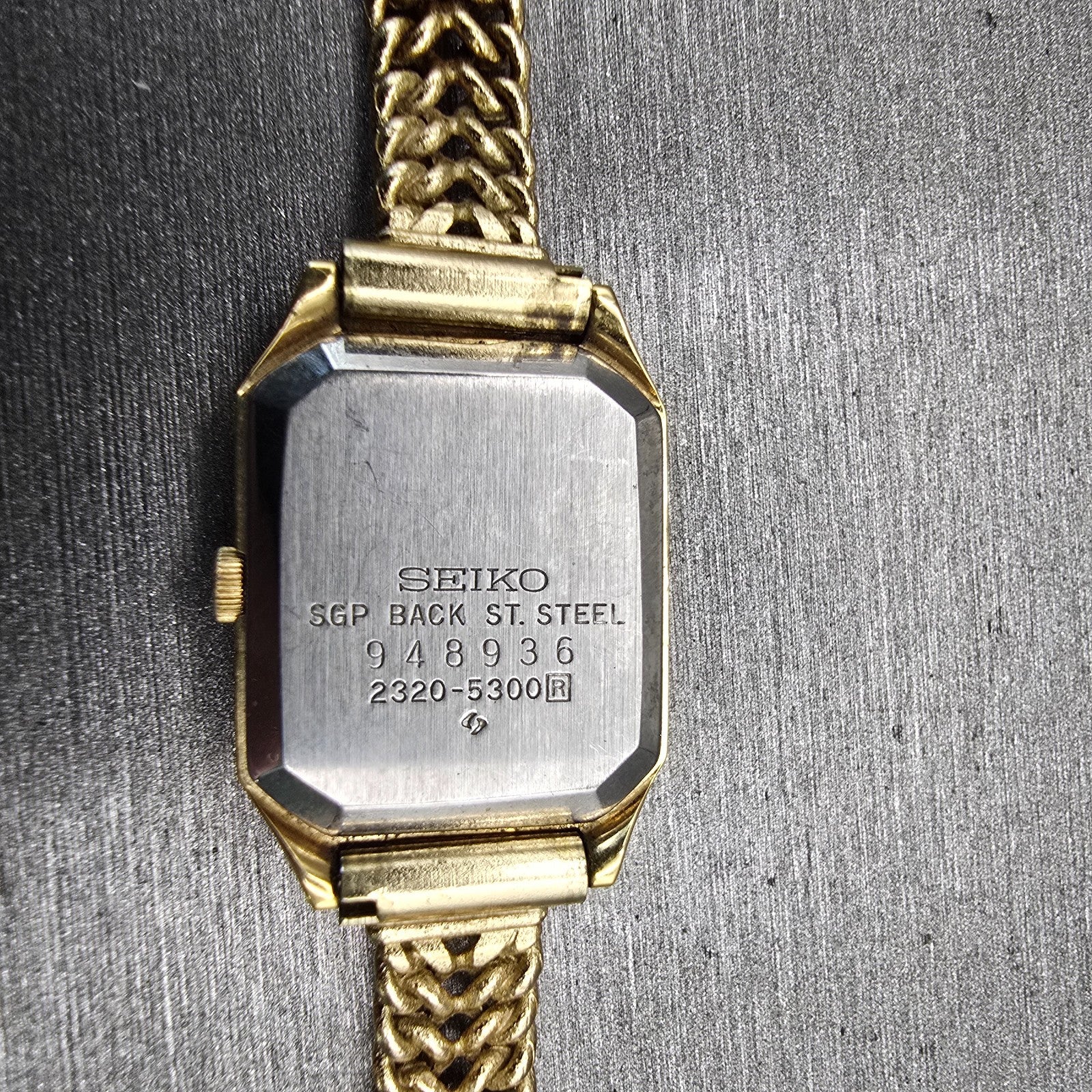 Seiko Watch Women 18mm Gold Dial Gold Tone Rectangle 2320-5300 New Battery VTG10