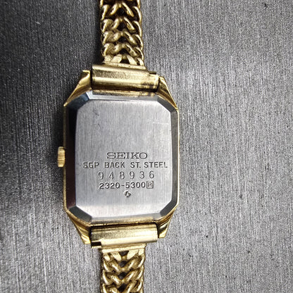 Seiko Watch Women 18mm Gold Dial Gold Tone Rectangle 2320-5300 New Battery VTG10
