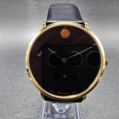 Movado Museum Watch Men 40mm Black Dial Gold 70th Anniversary 0607135 New Batt0