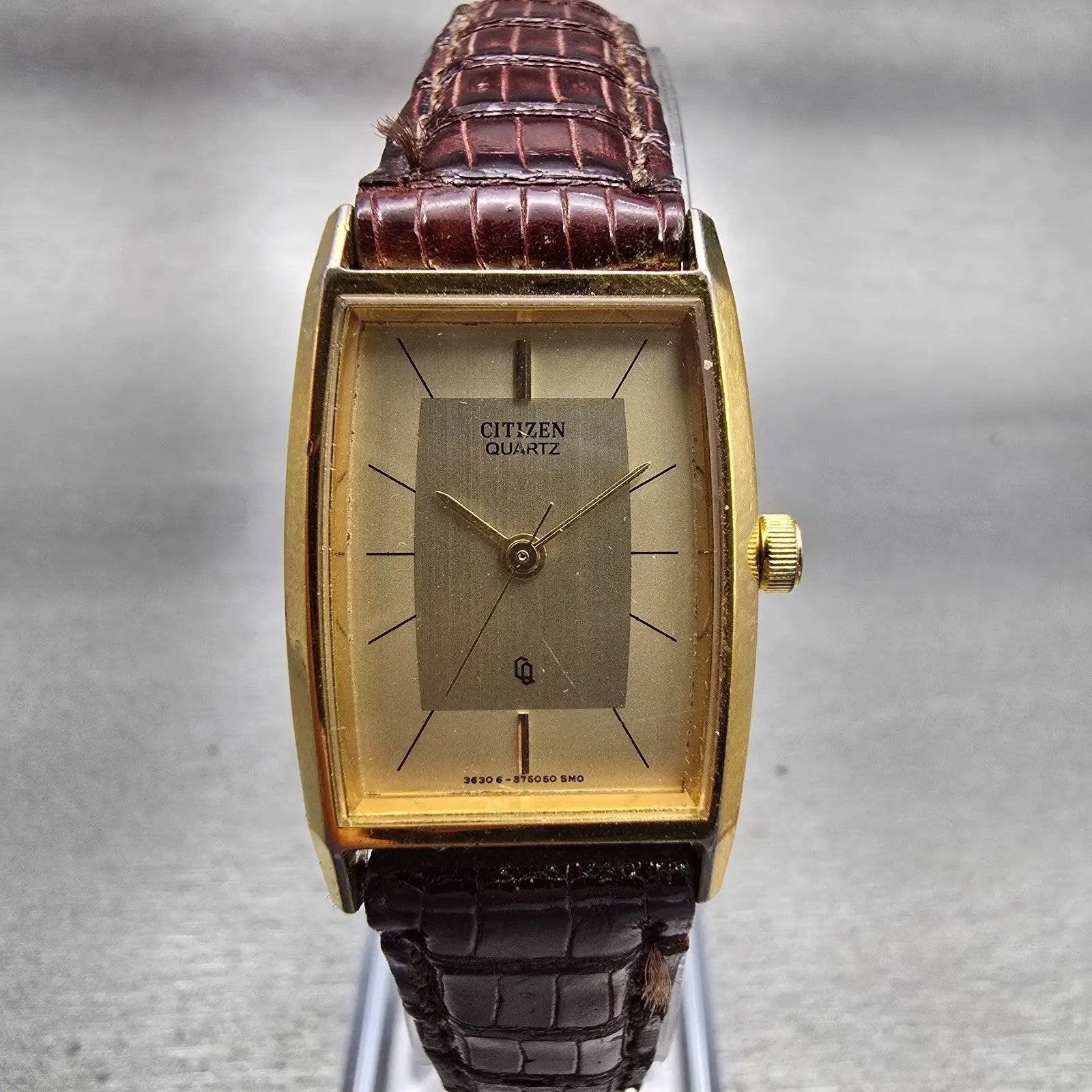 Citizen CQ Watch Women 19mm Gold Dial Gold Tone Rectangle 3630-890671 New Batt0